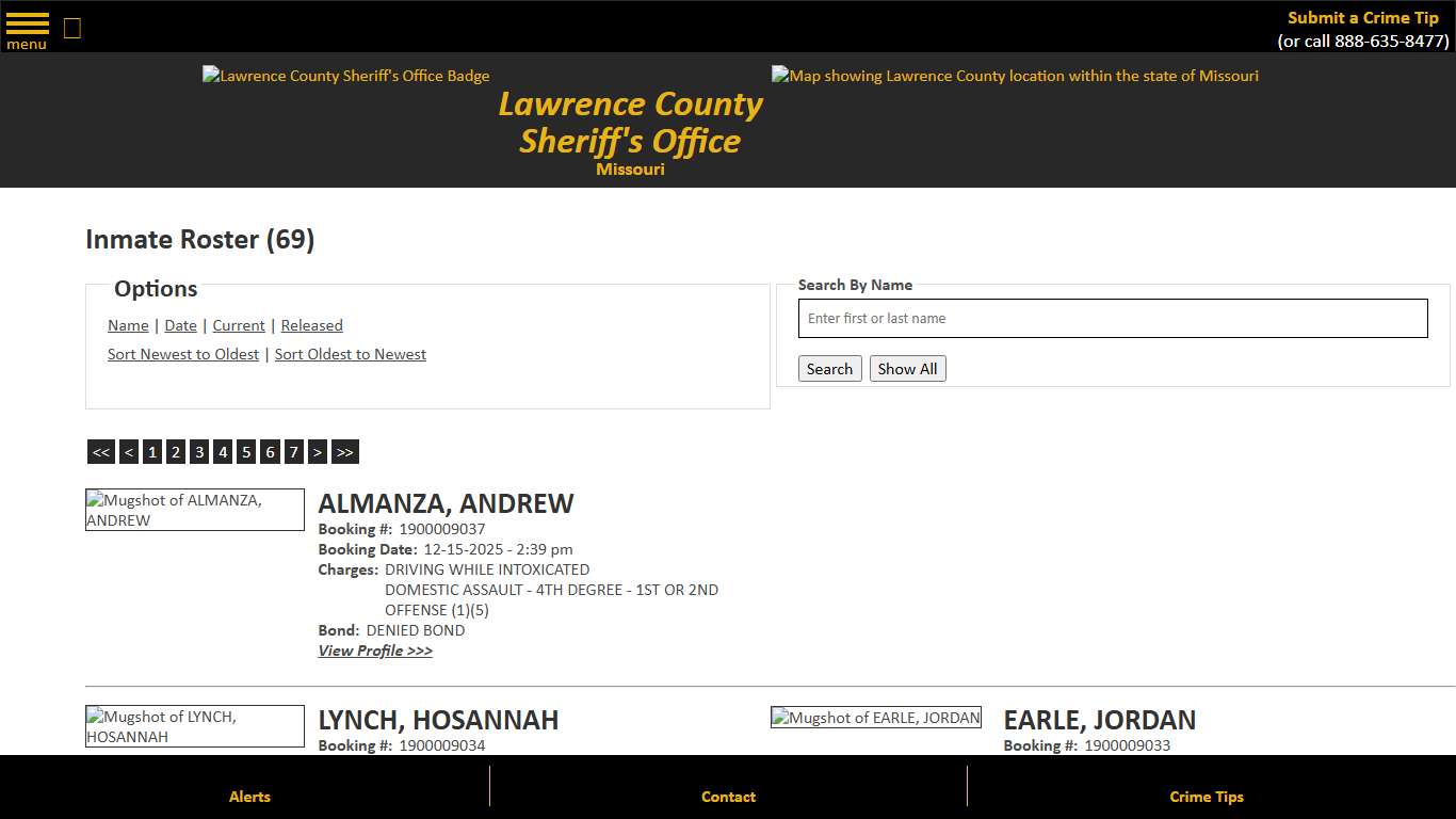 Inmate Roster - Page 4.5 Current Inmates Booking Date Descending - Lawrence County Sheriff MO