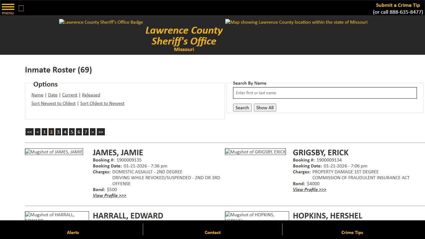 Inmate Roster - Page 2 Current Inmates Booking Date Descending - Lawrence County Sheriff MO
